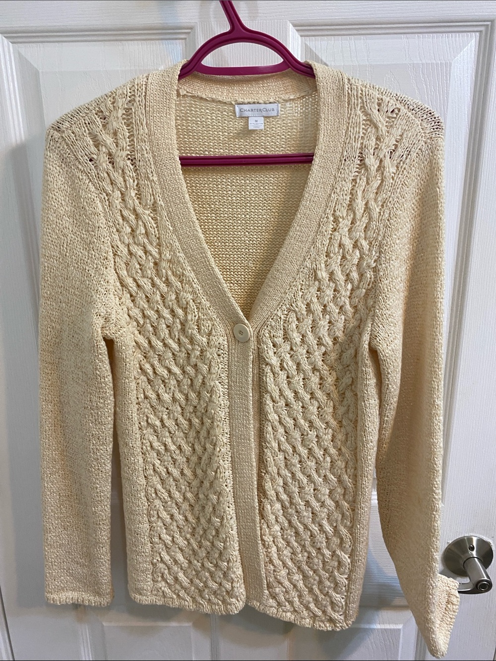 Charter Club Cable Knit Single Button Cream Cardigan Women’s Medium Cottagecore